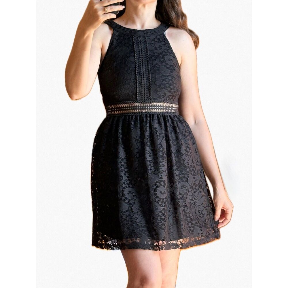 Black Lace Halter Mini Dress Whimsigoth Cocktail Party Romantic Witch XXS XS 0 2